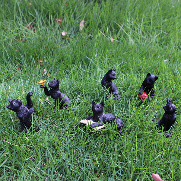 Resin Luminous Black Cat Set Garden Decoration