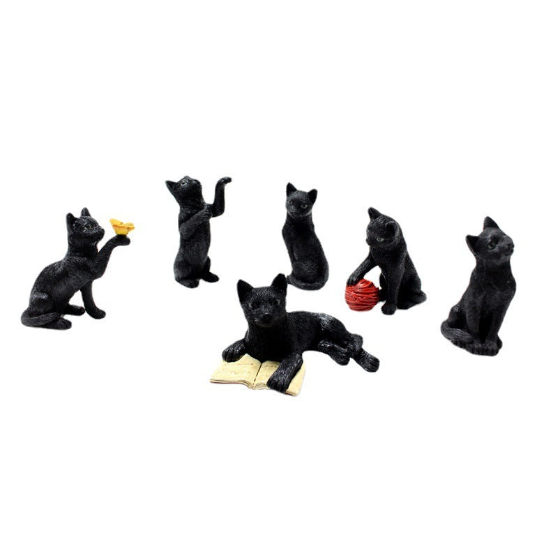 Resin Luminous Black Cat Set Garden Decoration