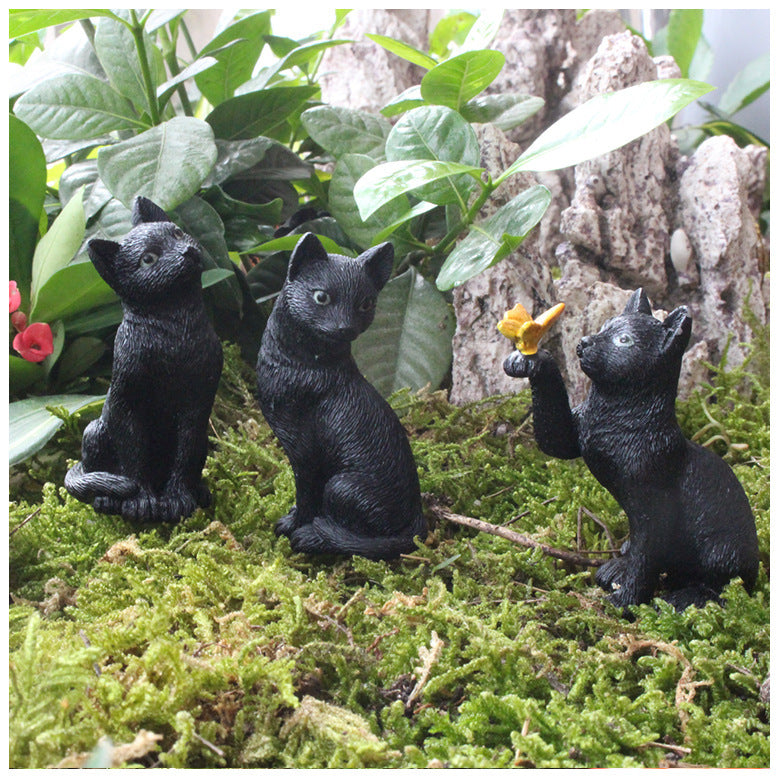Resin Luminous Black Cat Set Garden Decoration